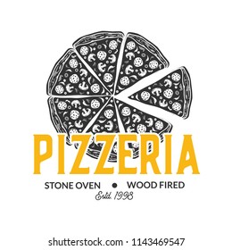 Pizza label, design elements isolated on white background.Vector illustration.