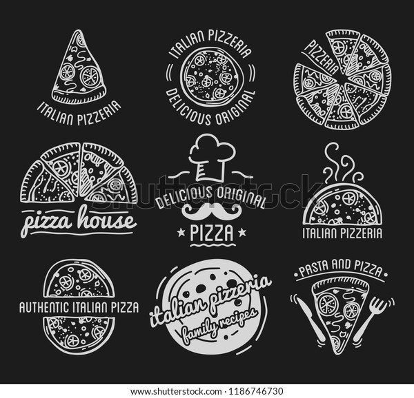 Pizza Label Design Typographic Set Stock Vector (Royalty Free ...