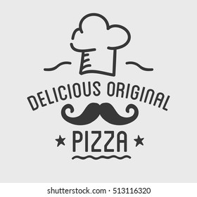 Pizza Label Design Typographic. Vintage food pizza logo template for restaurant. Vector Illustration.