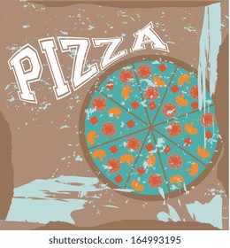 pizza label over rustic background vector illustration 