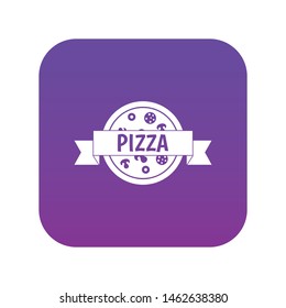 Pizza label with ribbon icon digital purple for any design isolated on white vector illustration
