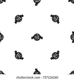Pizza label with ribbon pattern repeat seamless in black color for any design. Vector geometric illustration