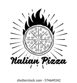 Pizza Label. Pizza Slice Italian Food Vector Illustration