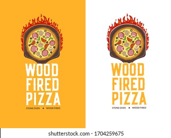 Pizza label. Pizza slice. Sign. Elements for restaurant's menu. Vector illustration.