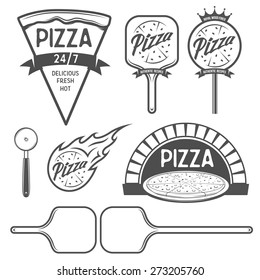 Pizza labels, badges and design elements. Vintage style.