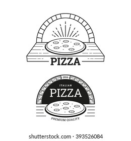 Pizza Labels Design. Brick Oven. Vector Illustration In Line Style.