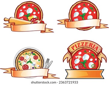 Pizza labels set. Pizzeria logo design italian cuisine . vector illustration