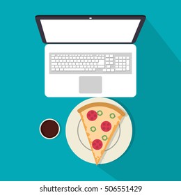 Pizza laptop and soda of fast food concept