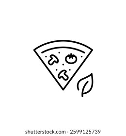 Pizza and leaf. Vegan or vegetarian diet. Healthy fast food, organic natural ingredients. Plant-based fast food. Pixel perfect, editable stroke vector icon