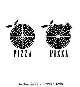 pizza with leaves vector design template