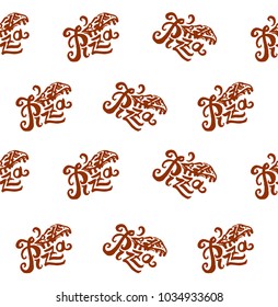 Pizza lettering hand drown illustration seamless pattern