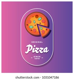 Pizza Lettering Logo Label Badge Sticker for Restaurant Pizzeria Cafe Vector Illustration