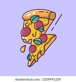 pizza lightning cartoon style vector illustration