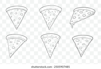 Pizza Line Art Vector Set with Various Classic and Creative Toppings in Detailed Illustrations