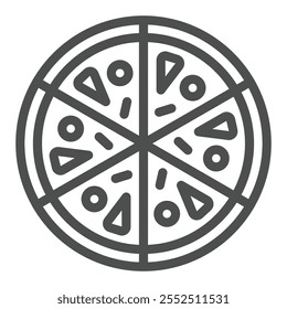 Ícone da linha Pizza, conceito de padaria. Gráficos vetoriais. Pizza fatiada sinal de comida saborosa no fundo branco, ícone de estilo de contorno para design móvel ou web