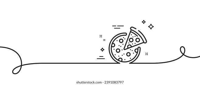Pizza line icon. Continuous one line with curl. Italian food slice sign. Cheese fast food symbol. Pizza single outline ribbon. Loop curve pattern. Vector