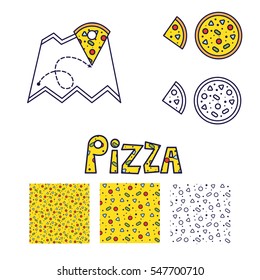 Pizza line icon and seamless pattern set.