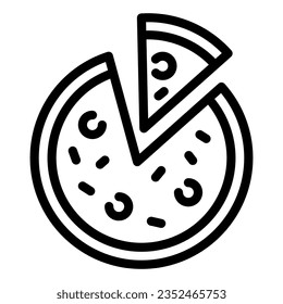 Pizza line icon, Street food concept, Italian food symbol on white background, Pizza with one slice separated icon in outline style mobile concept web design. Vector graphics.