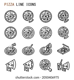 Pizza line icons,  Set of simple various pizza sign line icons, Cute cartoon line icons set, Vector illustration, Various pizza related icon, Pizzeria line icons