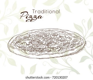 Pizza in line sketch art style. Vector illustration