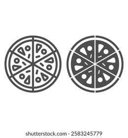 Pizza line and solid icon, bakery concept. Vector graphics. Sliced pizza tasty food sign on white background, outline style icon for mobile or web design