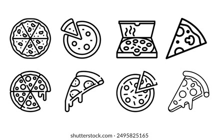 Pizzalinie, Vektorsymbole, Kollektion, Lebensmittelsymbole