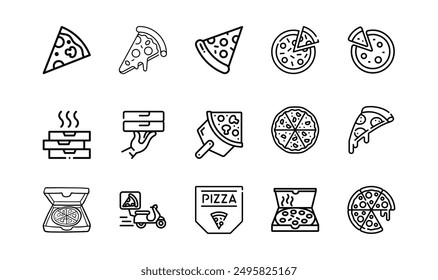 Pizzalinie, Vektorsymbole, Kollektion, Lebensmittelsymbole