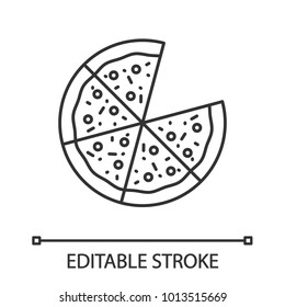 Pizza linear icon. Thin line illustration. Pizzeria sign. Contour symbol. Vector isolated outline drawing. Editable stroke