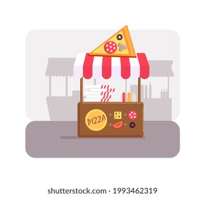 Pizza local street market mobile fast food restaurant vector