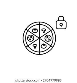 Pizza and lock. Secure food order and safety-certified restaurants. Pixel perfect, editable stroke vector icon