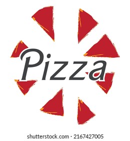 Pizza Logo 2 colors Red and Black, it's hand drawing 