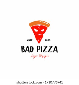 Logo de Pizza con expresión de enfado o mal rostro de niño, logo perfecto para comida callejera, restaurante o inspiración para el logo del coche de comida