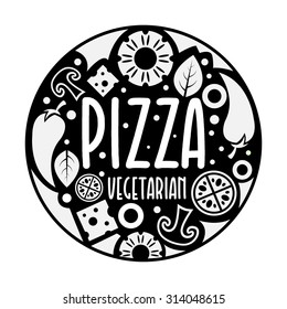 Pizza logo in black flat style. Element for illustration, infographics, logos and banners.