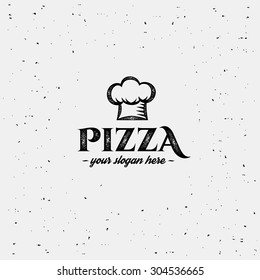 Pizza Logo With Cap Chef. Design Template.