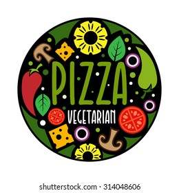 Pizza logo in cartoon flat style. Element for illustration, infographics, logos and banners.