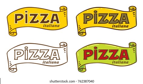 Pizza logo with cartouche and vintage fonts, colored and monochrome version