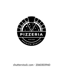 pizza logo design with brick oven combination, for pizzeria, bakery, cafe, etc