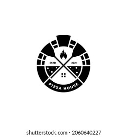 Pizza Logo Design With Brick Oven And House Combination, Suitable For Pizzeria, Cafe, Pizza Shop, Etc