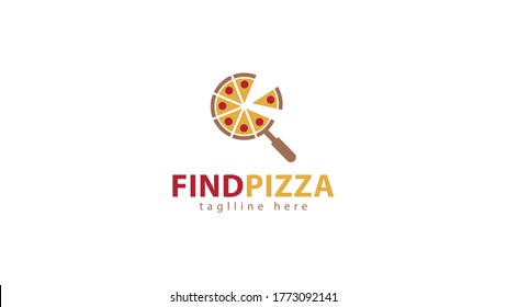 Pizza logo design combined with the shape of a magnifying glass. vector