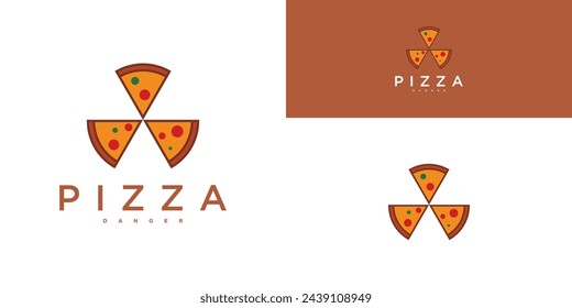 Pizza logo design with radiation shape. Premium Vector