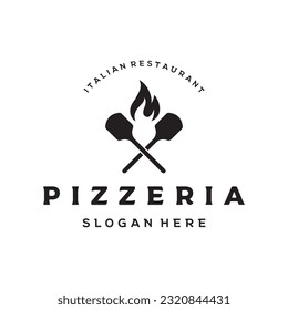 Diseño de logotipo de pizza con estufa y horno de ladrillo. Logo para negocios, restaurantes y comida italiana.