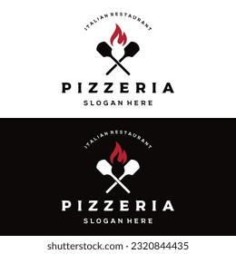 Pizza Logo Design mit Schaufel und Backofen. Logo für Business, Restaurant, italienisches Essen.