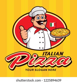 Pizza Logo Design With Smiling Chef