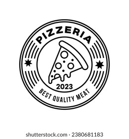Pizza logo design template isolated. Retro pizza logo vector. Hand drawn vintage pizza logo emblem