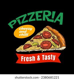 Pizza logo design template isolated. Retro Pizza logo vector. Hand drawn vintage Pizza logo emblem
