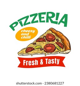 Pizza logo design template isolated. Retro Pizza logo vector. Hand drawn vintage Pizza logo emblem