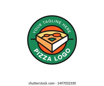 Pizza logo design vector. simple line art pizza logo design. pizza logo symbol design template