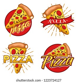 pizza logo, emblem, badge, patch object illustration stock vector set