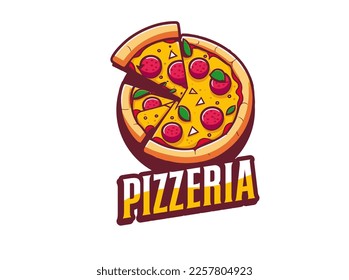 pizza logo, emblem for fast food restaurant. Vector illustration.