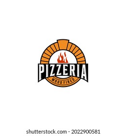 Pizza Logo, Firewood Oven and Wood fired Logo Design in white background